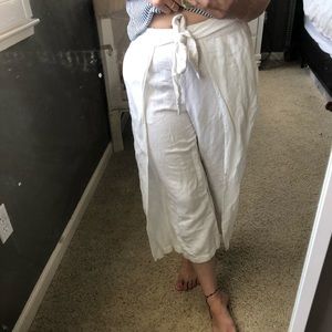 White linen beach pants